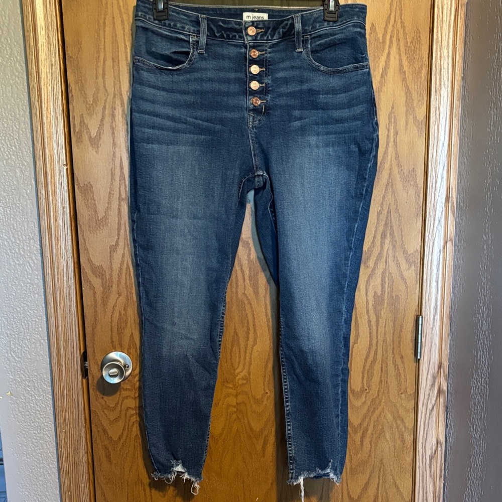 Maurices Midnight Blue Ankle Jeans with Frayed Hem button fly